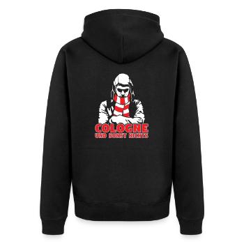 Cologne und sonst nichts - Unisex Premium Bio Zip Hoodie - Schwarz - Hinten - Nico (187cm)