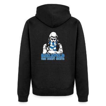 Bielefeld und sonst nichts - Unisex Premium Bio Zip Hoodie - Schwarz - Hinten - Nico (187cm)