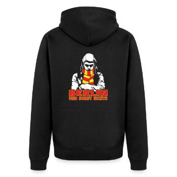 Berlin I und sonst nichts - Unisex Premium Bio Zip Hoodie - Schwarz - Hinten - Nico (187cm)