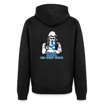 Kiel und sonst nichts - Unisex Premium Bio Zip Hoodie - Schwarz - Hinten - Nico (187cm)