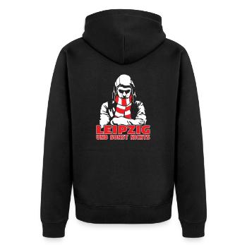 Leipzig und sonst nichts - Unisex Premium Bio Zip Hoodie - Schwarz - Hinten - Nico (187cm)