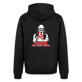 Mainz und sonst nichts - Unisex Premium Bio Zip Hoodie - Schwarz - Hinten - Nico (187cm)
