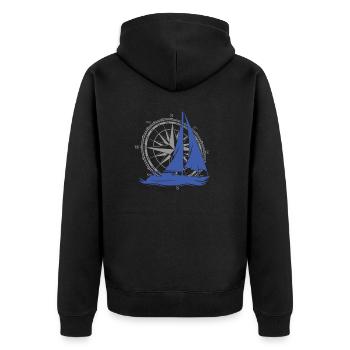 Vintage Segelschiff mit Kompass – Maritim - Unisex Premium Bio Zip Hoodie - Schwarz - Hinten - Nico (187cm)