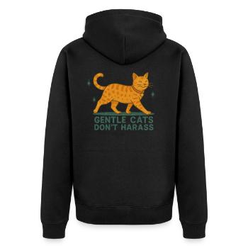 Gentle Cats Don't Harass – Statement Cat Shirt - Unisex Premium Organic Zip Hoodie - black - Back - Nico (187cm)