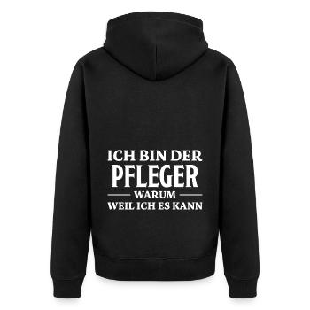 Pfleger Spruch Pflegekraft Lustig Pfleger Geschenk - Unisex Premium Bio Zip Hoodie - Schwarz - Hinten - Nico (187cm)