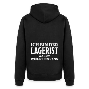 Lagerist Spruch Logistik Lustige Lagerist Geschenk - Unisex Premium Bio Zip Hoodie - Schwarz - Hinten - Nico (187cm)