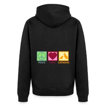Katze und & Hund Mama Mutter Mom Peace Love - Unisex Premium Bio Zip Hoodie - Schwarz - Hinten - Nico (187cm)