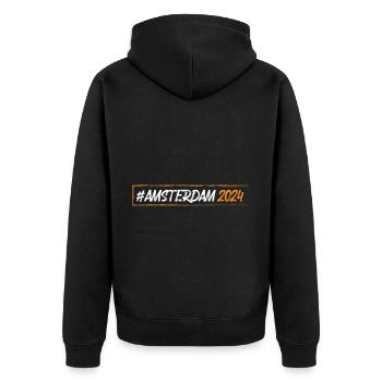 Amsterdam 2024 - Unisex Premium Bio Zip Hoodie - Schwarz - Hinten - Nico (187cm)