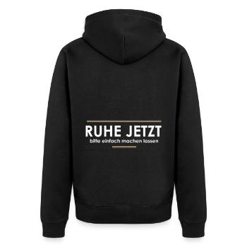 Ruhe jetzt - Unisex Premium Bio Zip Hoodie - Schwarz - Hinten - Nico (187cm)