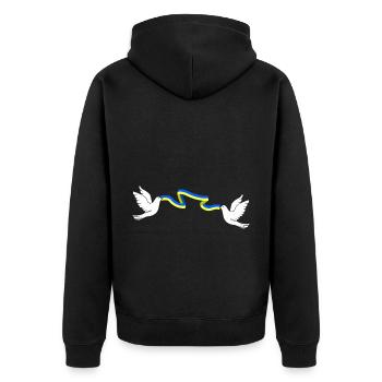 Dove Ribbon Ukraine Two Dove Biting Ukraine Flag - Unisex Premium Bio Zip Hoodie - Schwarz - Hinten - Nico (187cm)