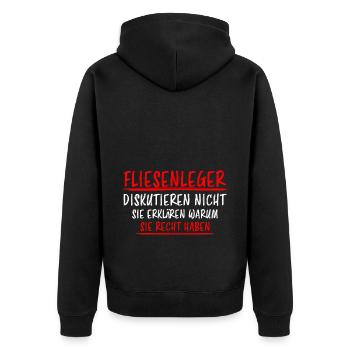 Fliesenleger Lustig Spruch Job Bodenleger Geschenk - Unisex Premium Bio Zip Hoodie - Schwarz - Hinten - Nico (187cm)