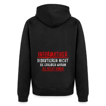 Informatiker Lustig Spruch Programmierer Geschenk - Unisex Premium Bio Zip Hoodie - Schwarz - Hinten - Nico (187cm)