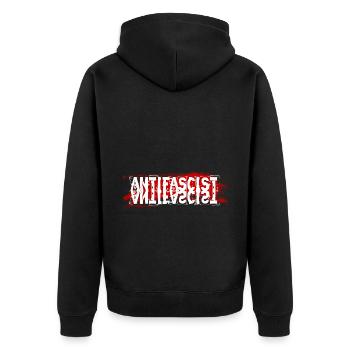 Anti-fascist against paternalism - Unisex Premium Organic Zip Hoodie - black - Back - Nico (187cm)