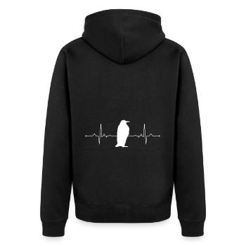 Pinguin Herzschlag - Unisex Premium Bio Zip Hoodie - Schwarz - Hinten - Nico (187cm)