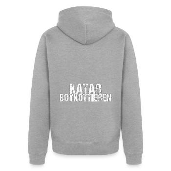 Katar boykottieren Boykott Geschenk - Unisex Premium Bio Zip Hoodie - Grau meliert - Hinten - Nico (187cm)