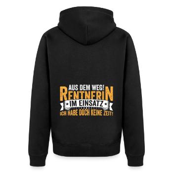 Rentnerin im Einsatz - Unisex Premium Bio Zip Hoodie - Schwarz - Hinten - Nico (187cm)