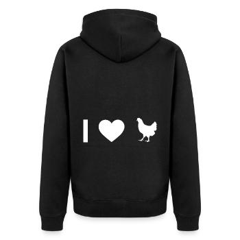 Ich Herz und Henne - - Unisex Premium Bio Zip Hoodie - Schwarz - Hinten - Nico (187cm)