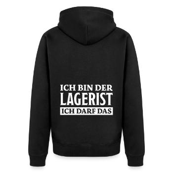 Lagerist Spruch Logistik Lustige Lagerist Geschenk - Unisex Premium Bio Zip Hoodie - Schwarz - Hinten - Nico (187cm)