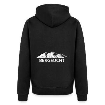 Bergsucht - (12) - Unisex Premium Bio Zip Hoodie - Schwarz - Hinten - Nico (187cm)