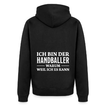 Handball Spruch Sport Lustiges Handballer Geschenk - Unisex Premium Bio Zip Hoodie - Schwarz - Hinten - Nico (187cm)