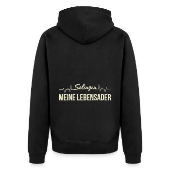Solingen Meine Lebensader Heimatverbunden Solinger - Unisex Premium Bio Zip Hoodie - Schwarz - Hinten - Nico (187cm)