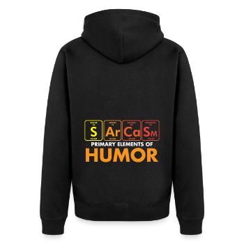 Sarcasm Primary Elements of Humor - Unisex Premium Bio Zip Hoodie - Schwarz - Hinten - Nico (187cm)