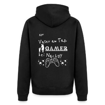 Gamer bei Nacht - Unisex Premium Bio Zip Hoodie - Schwarz - Hinten - Nico (187cm)