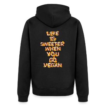 Life is sweeter when you go vegan Zitrusfrüchte - Unisex Premium Bio Zip Hoodie - Schwarz - Hinten - Nico (187cm)