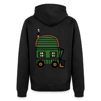 Bauwagen Haus Hütte Immobilie wohnen Öko - Unisex Premium Bio Zip Hoodie - Schwarz - Hinten - Nico (187cm)