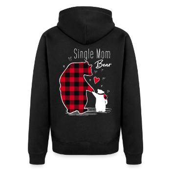 Single Mom Bear - Unisex Premium Bio Zip Hoodie - Schwarz - Hinten - Nico (187cm)
