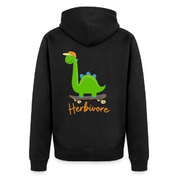Dinosaures herbivores avec casquette de baseball sur planche à roulettes - Veste à capuche bio Premium Unisexe - noir - Dos - Nico (187cm)
