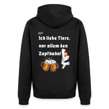 Ich liebe den Zapfhahn - Unisex Premium Bio Zip Hoodie - Schwarz - Hinten - Nico (187cm)