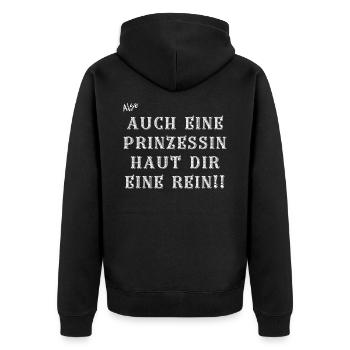 Auch eine Prinzessin haut dir eine rein. - Unisex Premium Bio Zip Hoodie - Schwarz - Hinten - Nico (187cm)