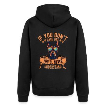 Dobermann mit sonnenbrille - Unisex Premium Bio Zip Hoodie - Schwarz - Hinten - Nico (187cm)