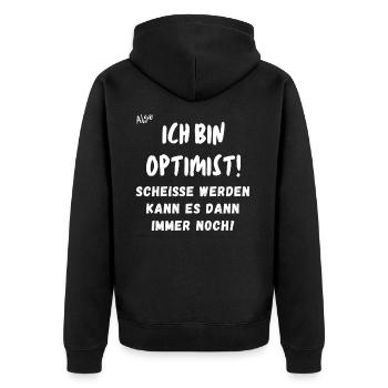 ich bin Optimist. - Unisex Premium Bio Zip Hoodie - Schwarz - Hinten - Nico (187cm)