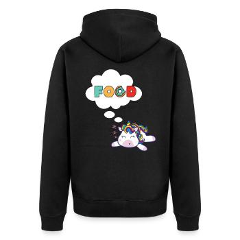 einhorn essen traum - Unisex Premium Bio Zip Hoodie - Schwarz - Hinten - Nico (187cm)
