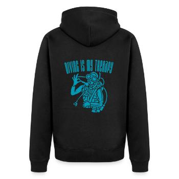 Tauchen ist meine Therapie (1) - Unisex Premium Bio Zip Hoodie - Schwarz - Hinten - Nico (187cm)