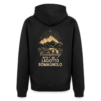Lagotto Romagnolo Camping - Unisex Premium Bio Zip Hoodie - Schwarz - Hinten - Nico (187cm)