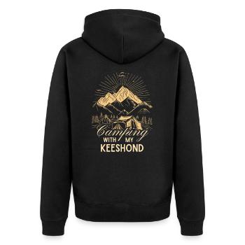 Keeshond Camping Zelten - Unisex Premium Bio Zip Hoodie - Schwarz - Hinten - Nico (187cm)