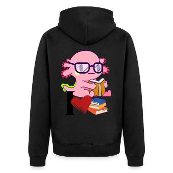 Axolotl Book Love - Dessin animé mignon Axo avec des lunettes - Veste à capuche bio Premium Unisexe - noir - Dos - Nico (187cm)