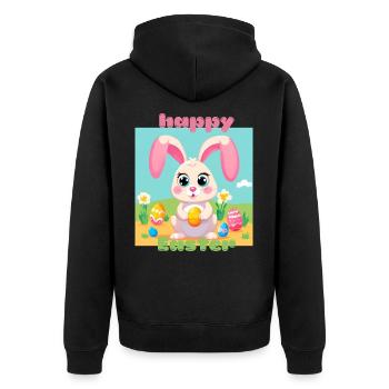 Lapin de Pâques mignon - Joyeuses Pâques avec des oeufs Kawaii - Veste à capuche bio Premium Unisexe - noir - Dos - Nico (187cm)