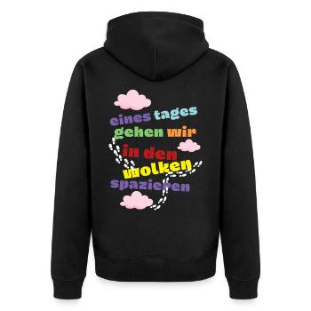 eines Tages - Wolken - Trauer und Verlust Motiv - Unisex Premium Bio Zip Hoodie - Schwarz - Hinten - Nico (187cm)