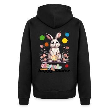 Joyeuses Pâques - Lapin de Pâques mignon - Lapin avec oeuf - Veste à capuche bio Premium Unisexe - noir - Dos - Nico (187cm)