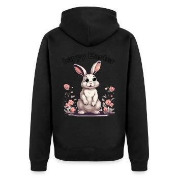 fröhliche Ostern - kleines Häschen im Blumenfeld - Unisex Premium Bio Zip Hoodie - Schwarz - Hinten - Nico (187cm)