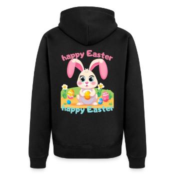 Dessin animé de lapin de Pâques - lapin mignon souhaite de joyeuses Pâques - Veste à capuche bio Premium Unisexe - noir - Dos - Nico (187cm)
