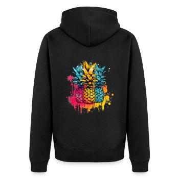 Ananas Palmen Farbkleckse Farbspritzer - Unisex Premium Bio Zip Hoodie - Schwarz - Hinten - Nico (187cm)