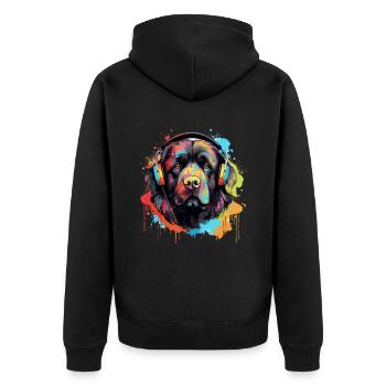 Chien Terre-Neuve avec des écouteurs éclaboussures de peinture - Veste à capuche bio Premium Unisexe - noir - Dos - Nico (187cm)