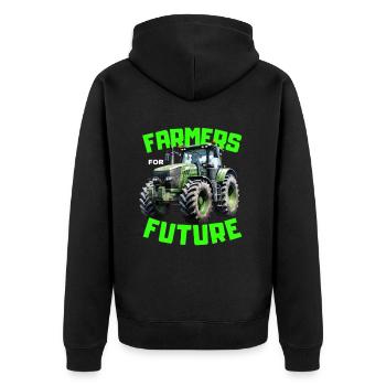 Bauern Demo Proteste 2024 Spruch Farmers for Futur - Unisex Premium Bio Zip Hoodie - Schwarz - Hinten - Nico (187cm)