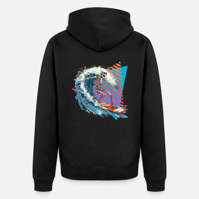 Skeleton Surfer des années 80 - Veste à capuche bio Premium Unisexe - noir