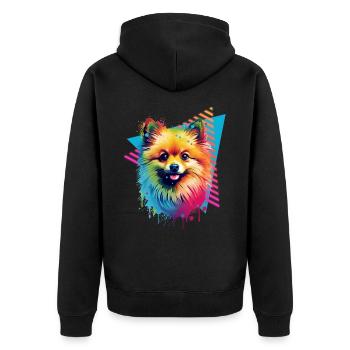 Bunter Zwergspitz Farbspritzer Farbkleckse - Unisex Premium Bio Zip Hoodie - Schwarz - Hinten - Nico (187cm)